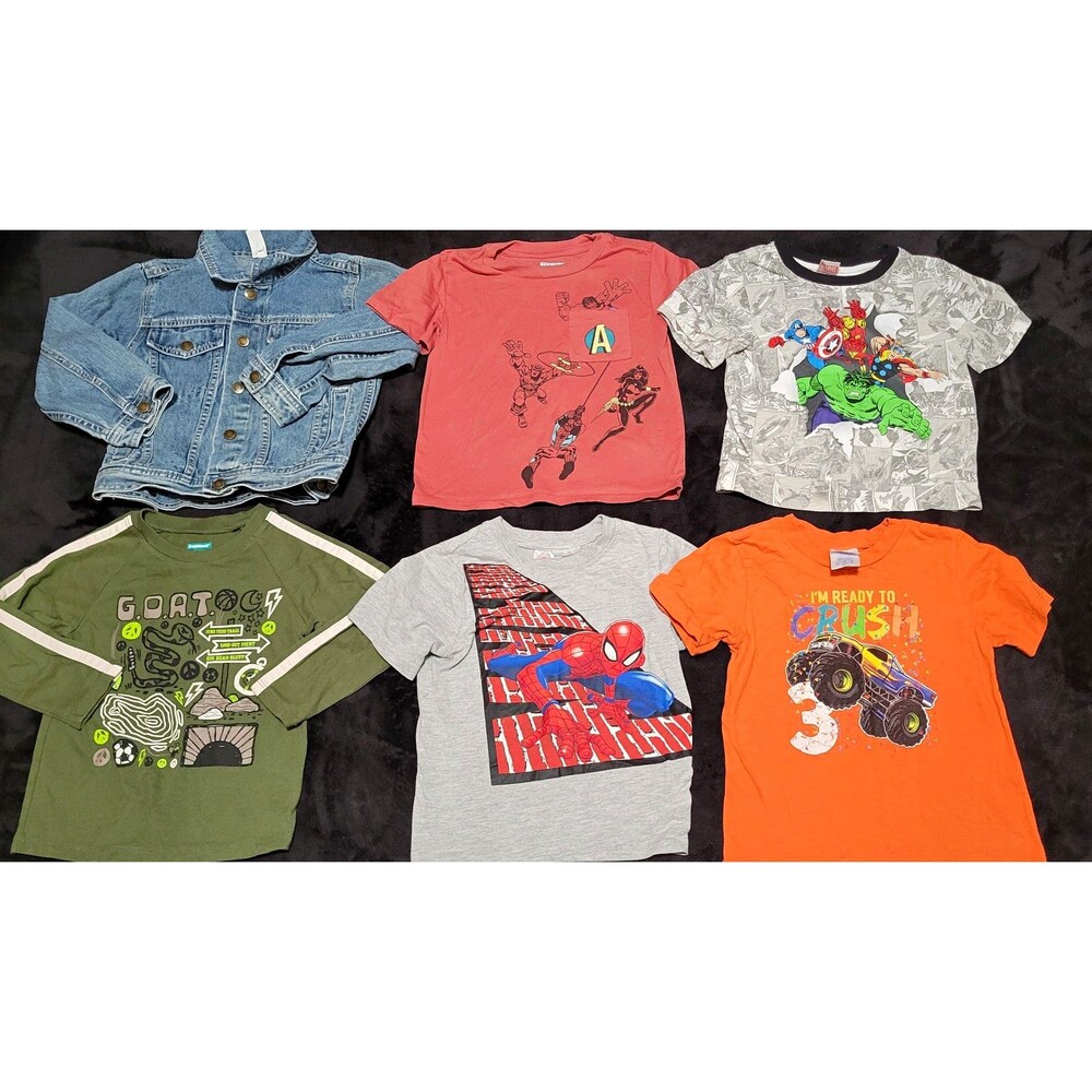 Toddler Boys Size 3T Clothing Lot Denim Jacket + Marvel Superhero Graphic Tees